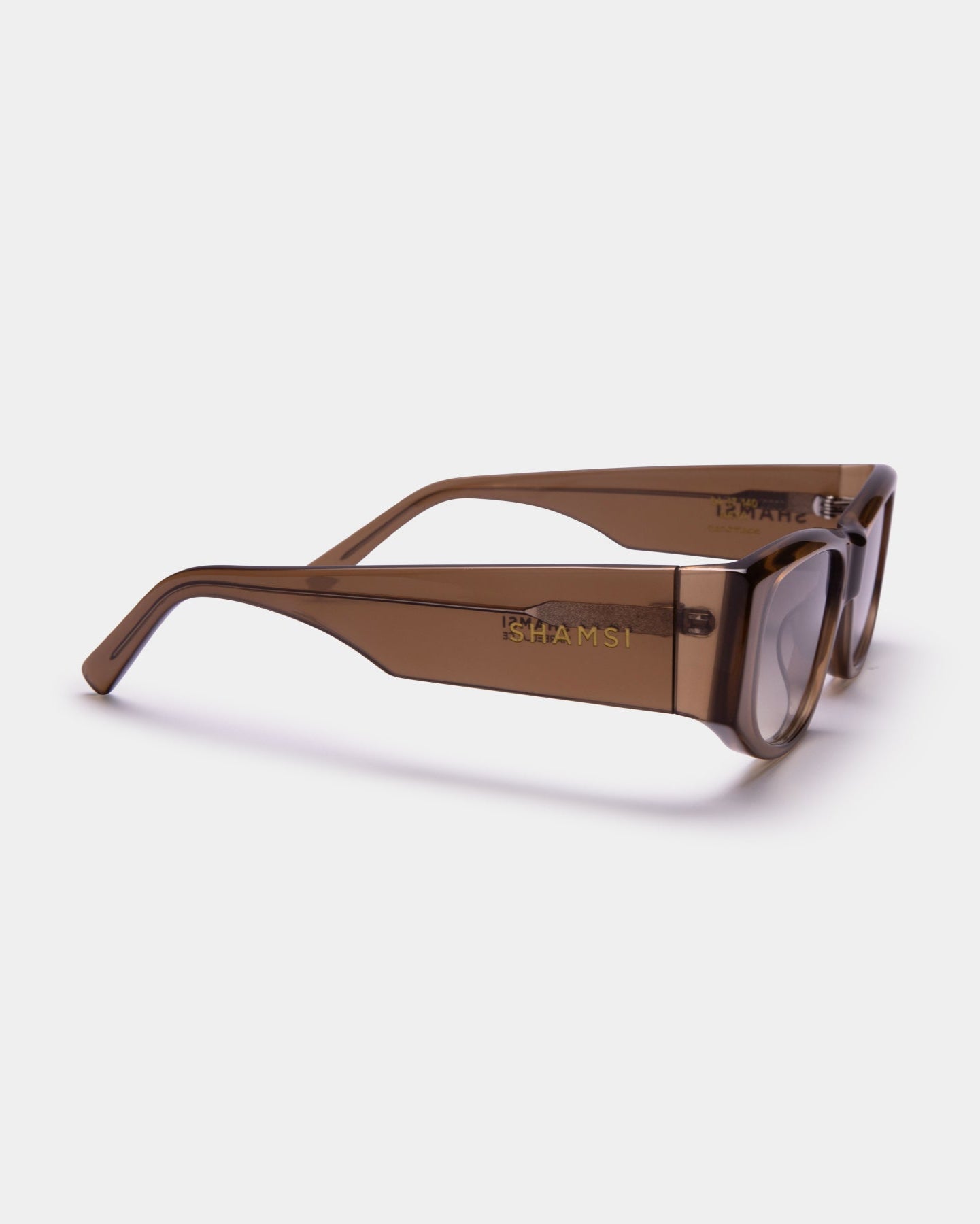 Brown sunglasses with a brand logo on a white background